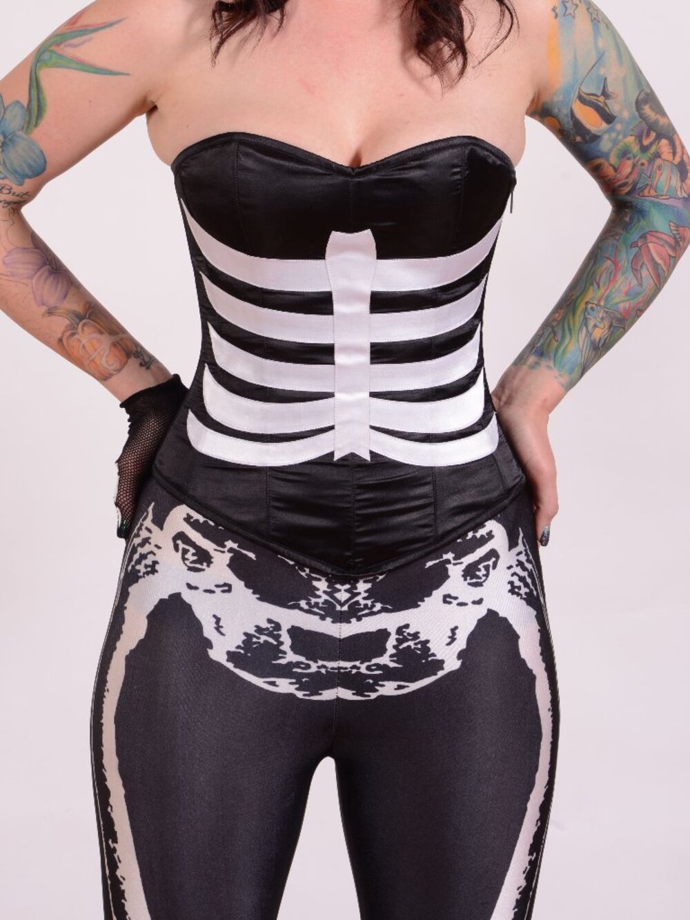 *SALE* XS/22" BONES DAY OF THE DEAD SKELLITON LIAISON TIGHT LACING CORSET GOTH